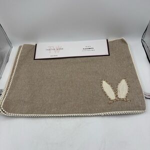 Tabitha Webb Home Collection Easter Bunny Ears Embroidered Placemats Beige New